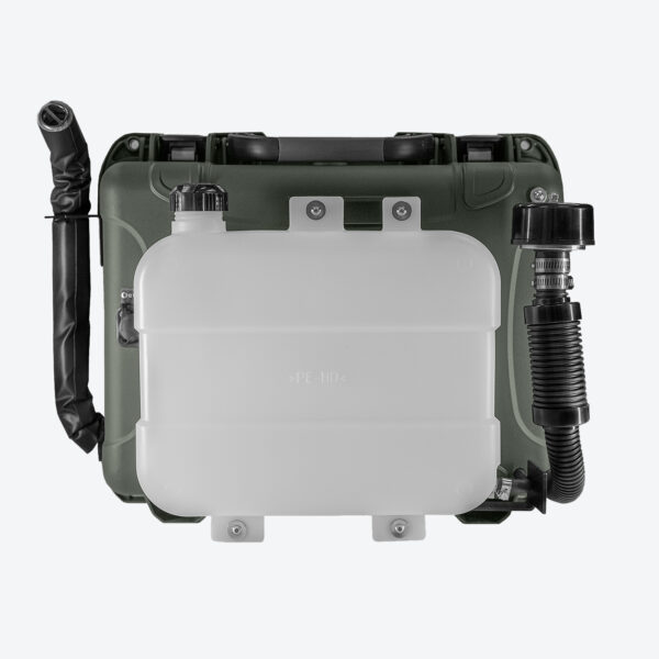 Nærbilde av EuroHeater 2D sin drivstofftank med kapasitet på 7,5 liter, klar for diesel, parafin, F34 eller JP8.