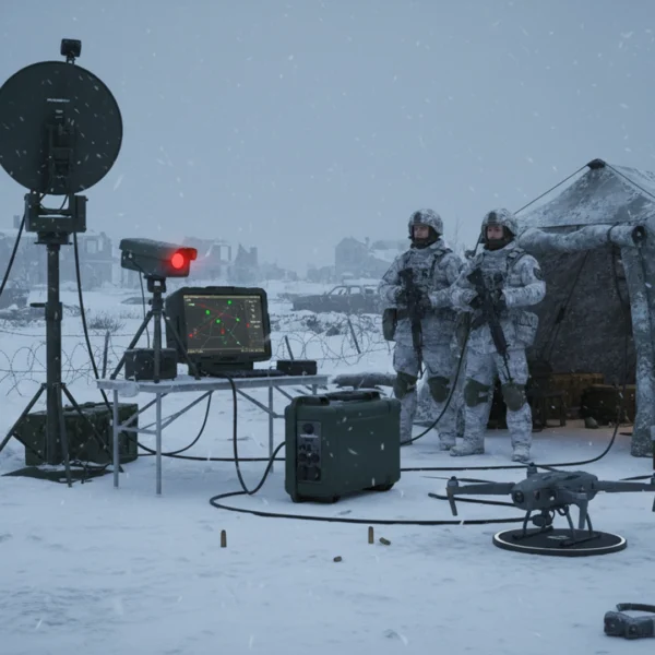 Flexibatt-PRO i bruk som rtrømkilde for et mobilt signalsystem på en militærbase.